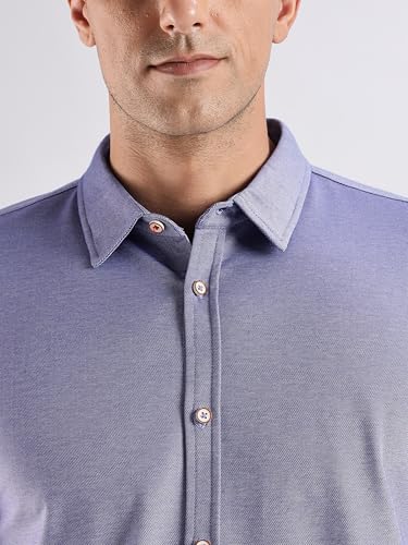 Image of TURMS Men's Solid Knitted Shirts, Odor Control, Stretchable & Breathable, Cotton Blend, Tailored Fit, Full Sleeve