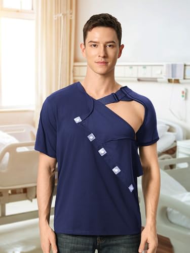 Magnetic Buttons Post Shoulder Surgery Recovery Shirt for Men V-Neck Tear Away Adaptive Chemo Port Clothing for Women2