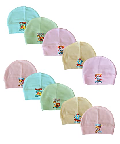 Image of New Born Baby Itch Free Feel Free Printed 100% Cotton Monkey Cap Combo (Set of 10)(0to3 Months)
