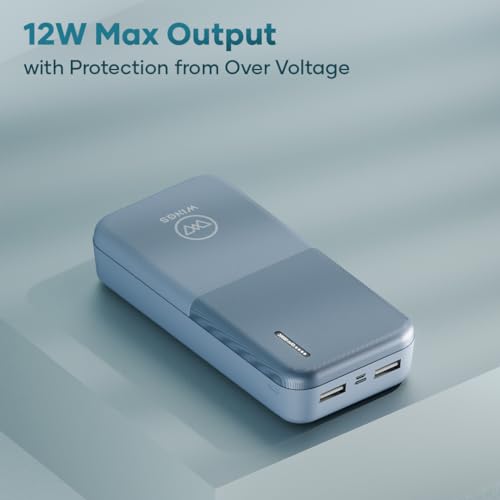 Image of Wings Power Bolt 20000mAh, 12W Powerbank Fast Charging, Dual Output Powerbank with LED Indicator Display, Li-Polymer, Multi- Protection Powerbank for iPhone, Android & Other Devices, Made in India