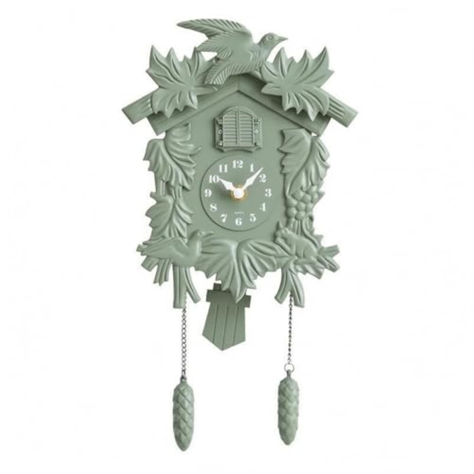 Analog Face Retro Wall Cuckoo Timepiece, Green