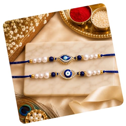 Image of CraftVatika Evil Eye Rakhi Set for Brother, Premium Evil Eye Designer Rakhi Set of 2, Rakhis for Rakshabandhan, Protective Nazar Raksha Sutra, Raksha Bandhan Thread with Best Wishes Card & Tillak Set