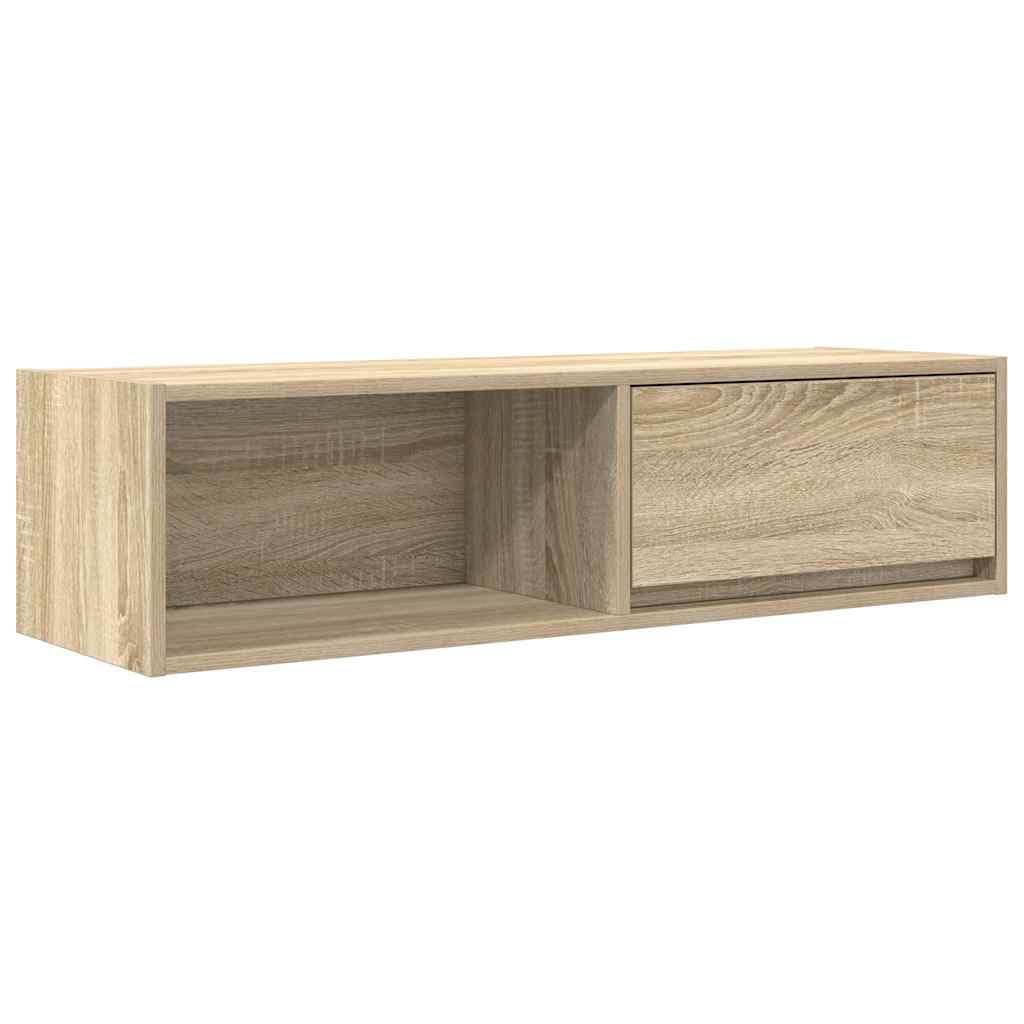 Armario de TV 2 unidades de roble Sonoma 100 x 31 x 25,5 cm de material de madera con cajones y espacio de almacenamiento, moderno mueble para TV colgante para salón, armario estable para TV