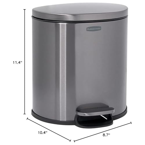 Image of Rubbermaid Stainless Steel Semi-Round Step-On Trash Can, 1.6-Gallon, Charcoal, Small Wastebasket with Lid for Home /Kitchen /Bathroom /Office