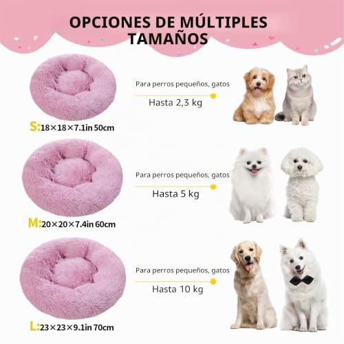 Miniatura 4 de Donwei Cama Perros Cama Gatos, Cómodo Y Suave De Felpa Redondo Mascotas Cojín, Antiestres Y Lavable Cama Redonda Para Mascotas,Para Perro Y Gato Medianos Pequeños 60 Cm, Rosa