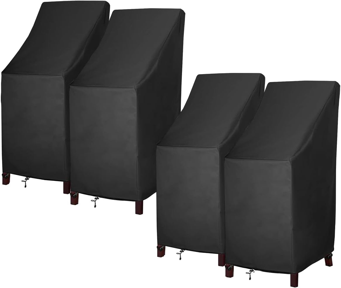 Stackable Patio Chair Covers for Outdoor Furniture, Outdoor Chair Covers Waterproof, 600D Heavy Duty Lawn Outside Barstool Covers,Fits for 4-6 Stackable Dining Chairs,27"Lx27"Wx49"H, 4 Pack