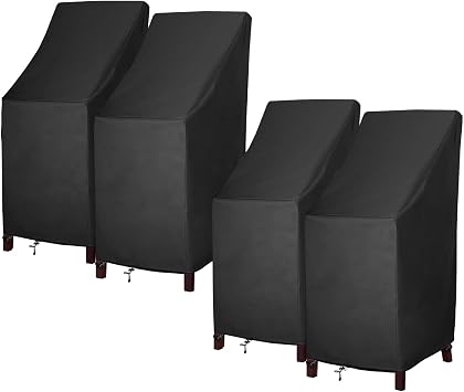 Stackable Patio Chair Covers for Outdoor Furniture, Outdoor Chair Covers Waterproof, 600D Heavy Duty Lawn Outside Barstool Covers,Fits for 4-6 Stackable Dining Chairs,27"Lx27"Wx49"H, 4 Pack
