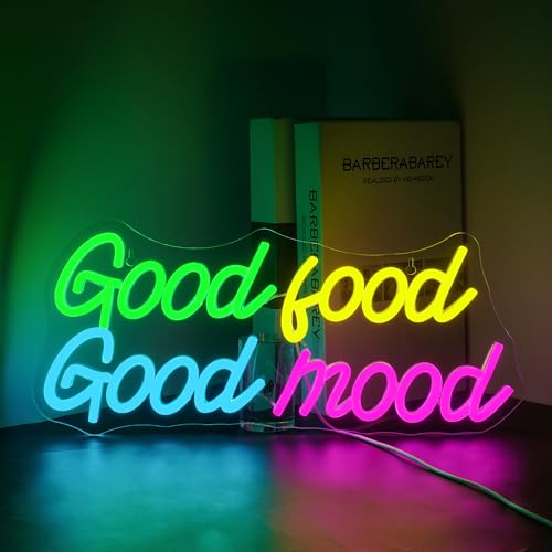 Image of Looklight Good Food Good Mood Neon Sign Letter Neon Signs for Wall Decor Colorful Led Lights for Kitchen Fast Food Shop Cafe Restaurant Store Snack Shop Room Decorations Gifts