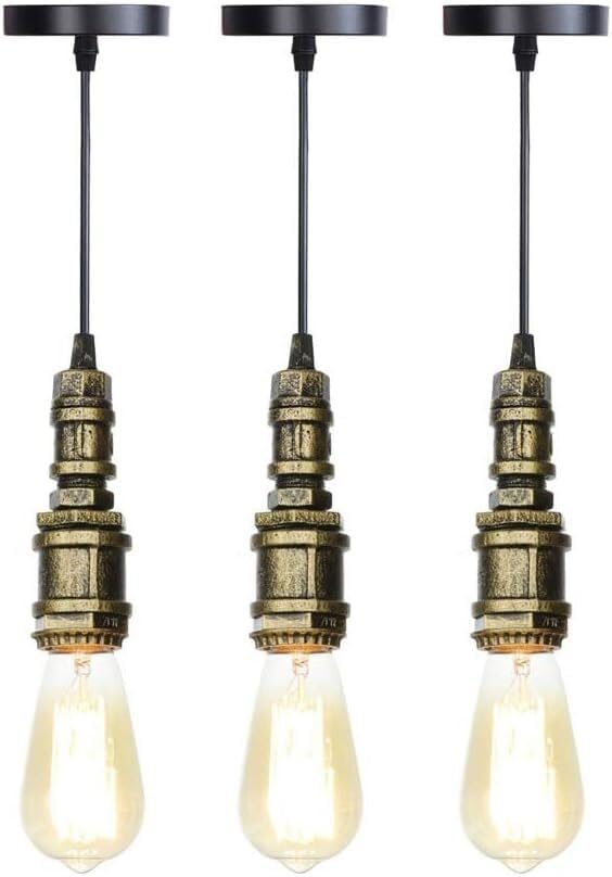 Pack Retro Industrial Light, Steampunk Water Pipe E- Pendant lamp - Decorative Single Hanging, Ceiling Chandelier