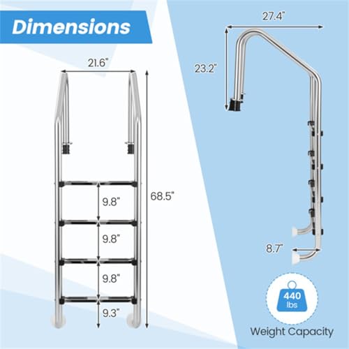 Escalera para piscina de acero inoxidable 4 peldaños miniatura 5