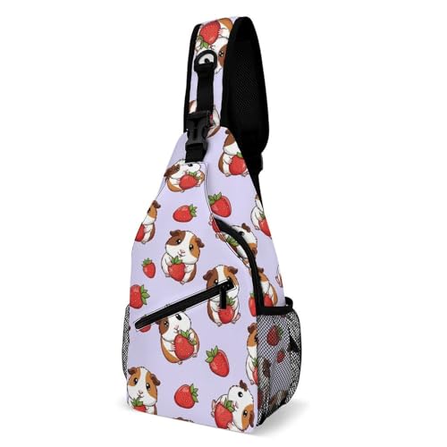 Multipurpose Shoulder Sling Pink Guinea Pig And Strawberry Women Men Unisex, Durable Polyester Daypack Gym Running Shopping Daily Use
