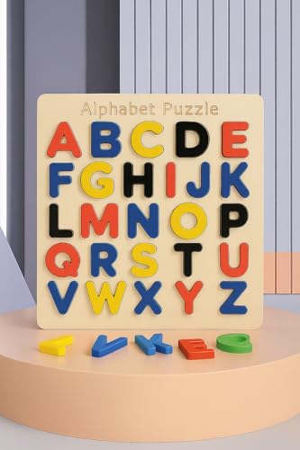 Image of Wooden Alphabet Puzzle Board A to Z | Educational Learning Toy for Kids | Uppercase Letter Recognition, Fine Motor Skills & Early Learning Montessori Toy for Toddlers & Preschoolers