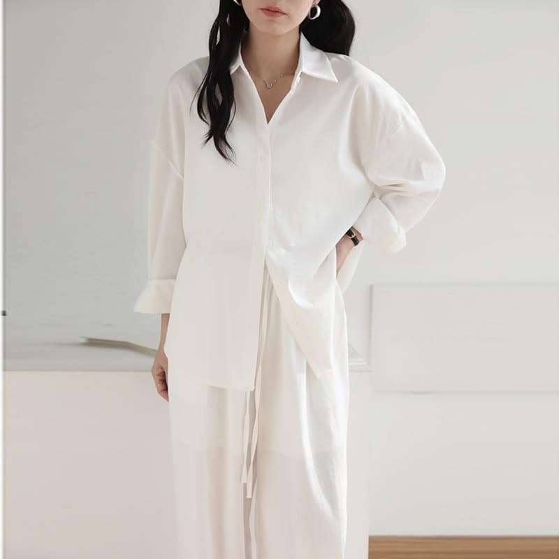 Women Linen Shirt Set Summer Casual Pants Two Piece Outfit