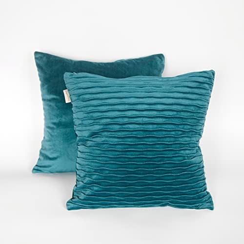 Pagnanno. Set of 2 Soft Velvet Cushion Covers 45x45cm (18x18 Inches) Waves Throw Pillow Cases Square Cushion Covers for Chairs, living room, bedroom with Invisible Zipper (18"x18" (Pack of 2), Teal)