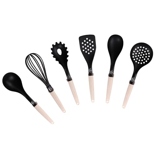STONELINE Natural Line 6-teiliges Nylon Küchenhelfer Set Griffe mit Stroh, Hitzebeständige Küchenutensilien für Antihaft Pfanne Topf, Hygienisches Küchenzubehör mit integrierter Küchenhelferablage