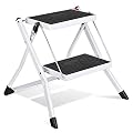 Delxo 2 Step Stool Stepladders Lightweight White Folding Step Ladder with Handgrip Anti-Slip Sturdy and Wide Pedal Steel Ladder Mini-Stool 250lbs 2-Feet