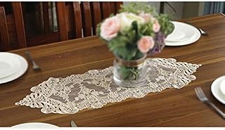Cileruide Transparent Floral Jacquard Lace Table Runner Embroidery Table Cover Table Decorations Multi-Sizes for Dining Table Washable Table Runner (Champagne,26x70cm)