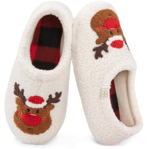 Top 10 Best Shoes for Christmas: Stylish Picks for Everyone 14 HomeTop Women's Fuzzy Curly Fur Memory Foam Loafer Slippers Bedroom House Shoes with Polar Fleece Lining (7-8 US,Xmas Reindeer)