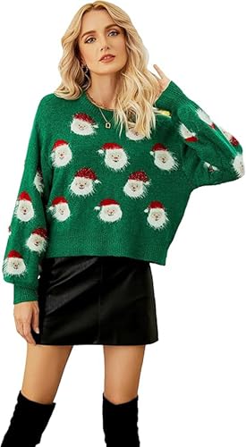 LUBOT Ugly Christmas Sweaters for Women Soft Acrylic Blend Cute Fuzzy Funny Wintertime Holiday Parties Knitted Pullover
