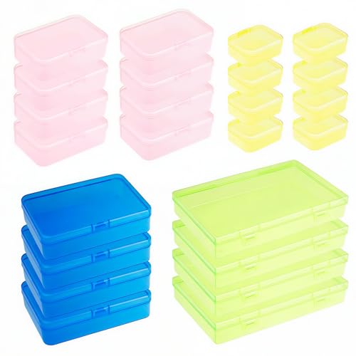Goodma 24 Pieces Mixed Sizes Colored Rectangular Plastic Boxes Empty Storage Organizer Containers with Hinged Lids for Small Items and Other Craft Projects