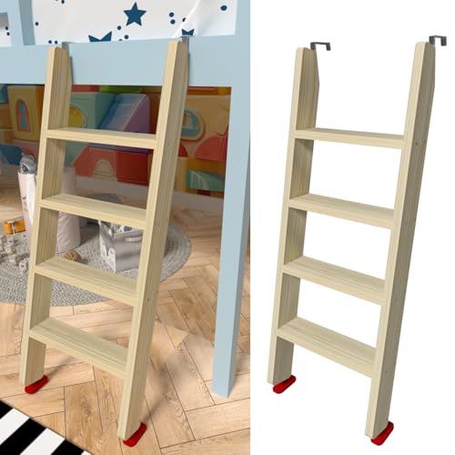 50 55 60 Black Wood Bunk Bed Ladder Lofted/Dorm/RV Bed Bunkbed Ladders with 4in Extra Wide Steps and Non-Slip Pads Replacement Wooden Ladder for Motorhome/Camping (Wood Color 50in /127cm)