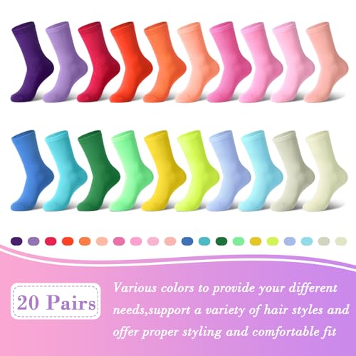 20 Pairs Women's Solid Color Crew Socks Lightweight Dress Sock for Women Girls2