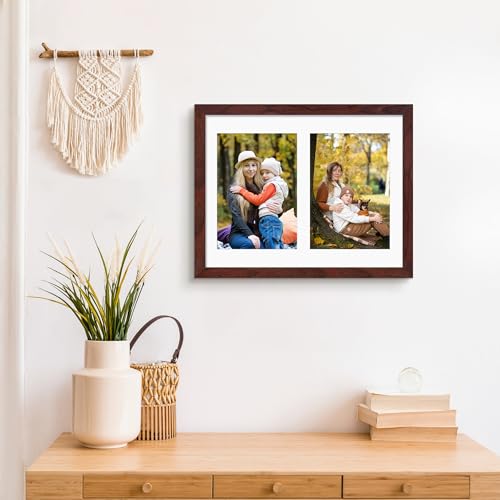 Image of DUENPY 8.5x11 Double 5x7 Picture Frame Double Picture Frame Displays Two 5x7 inch Photos Available Horizontal Wall Mounting Display and Vertical Redwood