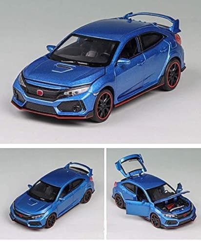 Image of 1:32 Scale Civic Type R Toy Car | Metal Pullback Diecast Car for Kids with Openable Doors, Sound, Light Effects Toy for Car Enthusiasts (Color As Per Available),black