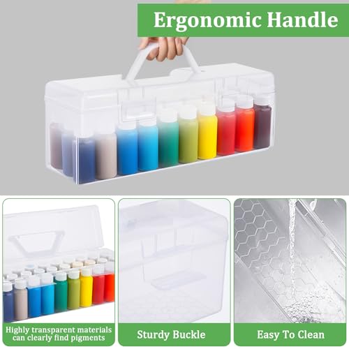 Image of 3 Pcs Paint Storage Box for 2 Fl. oz Acrylic Paints, Acrylic Portable Craft Art Organizer with Handle, 30 Bottles Capacity Plastic Art Supply Clear Boxes