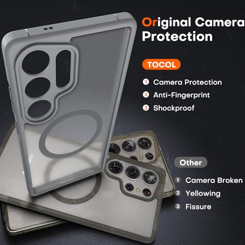 Image of TOCOL Magnetic for Samsung Galaxy S25 Ultra Case, Upgraded Full Camera Protection, Compatible with Magsafe, Drop Protection Slime Clear Back Cover for Samsung Galaxy S25 Ultra 6.9-Inch (Gray)