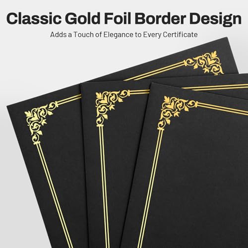 SUNEE Certificate Holders, 100 Packs Black Diploma Holders, Certificate Covers with Gold Foil Border for Letter Size 8.5 x 11 Certificate Paper, Cardstock, Award, Graduation, Documents