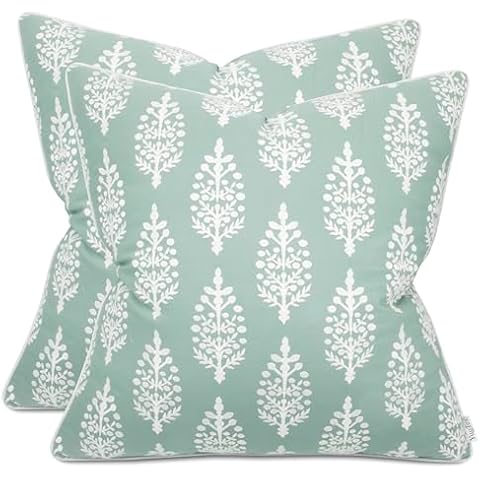 YugTex Chandni Paiseley Set of 2 Pcs Embroiderd Decorative Square Accent Throw Pillow Cover - Sofa, Chair, Couch, Bedroom, Living Room, Farmhouse Home Decor - 18x18 Inches-Light Teal Cover