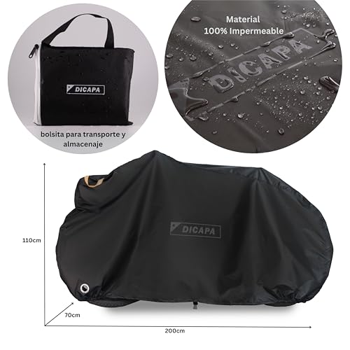 DICAPA Bike Cover, Protective Cover for Outdoor Waterproof Bicycle 200 x 70 x 110 cm with Handles - Image 2