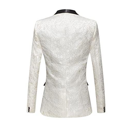 White Men's Suit Slim Tuxedo Tailored Suit Groom Prom Wedding Suit (Jacket + Black Trousers)3