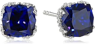 Amazon Collection 925 Sterling Silver 7mm Jubilee Cut Gemstone Stud Earrings for Women with Crown Setting