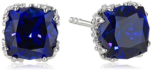 Amazon Essentials 925 Sterling Silver 7mm Jubilee Cut Gemstone Stud Earrings for Women with Crown Setting