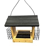 Vogelfutterspender aus Holz, Eichhörnchensicher, Anti-Rost-Käfig-Design, Zedernholz-Talg, hängende Vogelhaus-Futterstation, wetterbeständige Konstruktion, für Finken, Küken, Blauhäher, Garten, Balkon