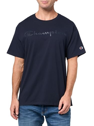Image of Champion Men's Graphic Short Sleeve T-Shirt, Standard Fit, Tonal Script Logo, Midweight 100% Cotton