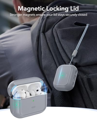 Image of ESR for AirPods Pro 3 Case, Compatible with AirPods Pro Case 3rd Generation (2025), Compatible with MagSafe, Full Drop Protection Cover with Lanyard, Gray