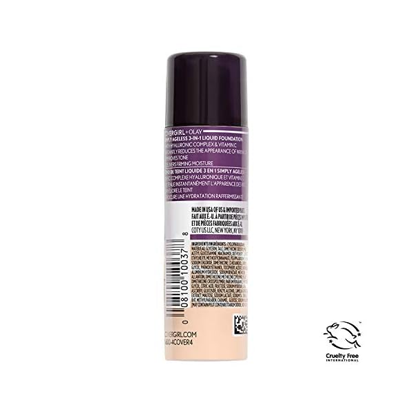 CoverGirl & Olay Simply Ageless 3-in-1 Liquid Foundation, Matte Finish, Hyaluronic & Vitamin C Formula, Cruelty Free, Creamy Natural, 1 Count