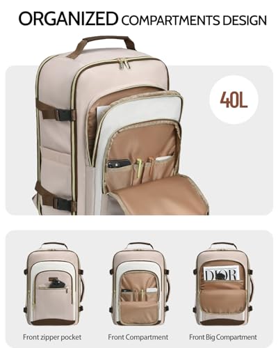 Image of 40L Travel Backpack for Women, Carry On Bag Flight Approved, Waterproof Backpack with 3 Packing Cubes, Weekender Personal Item Bag for Airplane Travel Essentials, TSA Approved