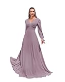 Elegant Chiffon Long Sleeve Bridesmaid Dresses for Women Long V Neck Formal Dresses A-line Pleated Party Gowns