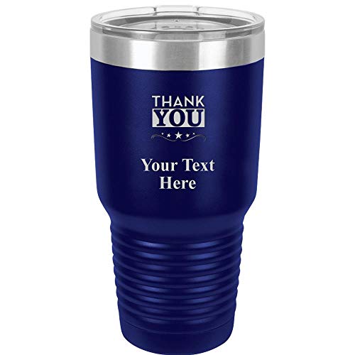 Thank You Travel 30oz Navy Blue Stainless Steel Vacuum Insulated Hot/Cold Tumbler with Clear Lid - Great Customizable Gift For Any Special Event. BPA Free