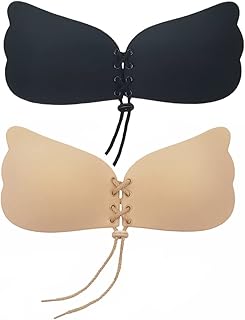 Donbafre Push Up Bra for Women, 2 Pack Invisible Adhesive Strapless Backless Bra, Stick on Bra with Drawstring, Skin Friendly Sticky Silicone Padded for Everyday Wearing, Party, Wedding