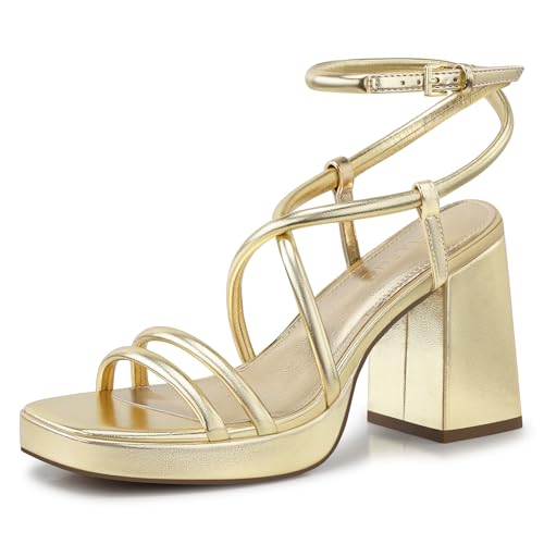 Image of CELLENZ Women Chunky Platform Heels: 3.9 Inch High Heel Prom, Wedding, Party, Square Open Toe Heeled Sandals, Strappy Comfortable Sexy Dressy Heels