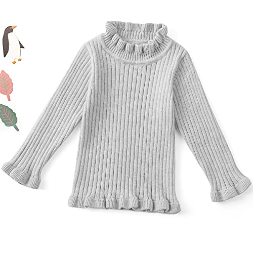 Curipeer Baby Sweater Solid Ruffle Basis Pullover Sweater Turtleneck Longsleeve Fall Clothes For Baby Girl And Boy Gray 12-18 Months #TOP1