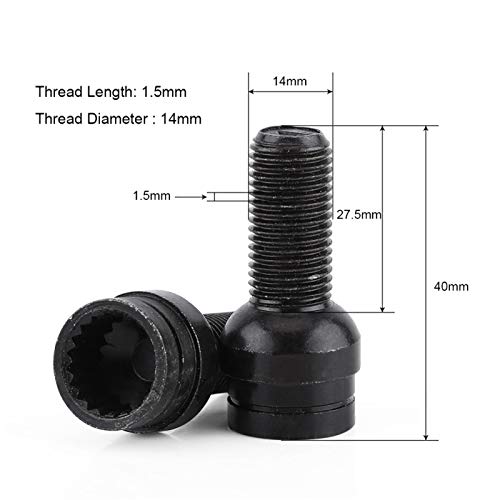 Fydun 4 piezas M14*1,5 mm Tornillos antirribo de acero y tuercas de seguridad con llave Tornillo de rueda de acero Tornillos Seguridad Coche