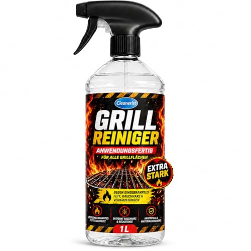 Cleanerist | 1L Grillreiniger mit Sprühkopf - extra stark & anwendungsfertig - Fettlöser für Grillrost Smoker & BBQ - Entfernt Eingebranntes & Raucharz - Für Gasgrill Holzkohlegrill & Elektrogrill
