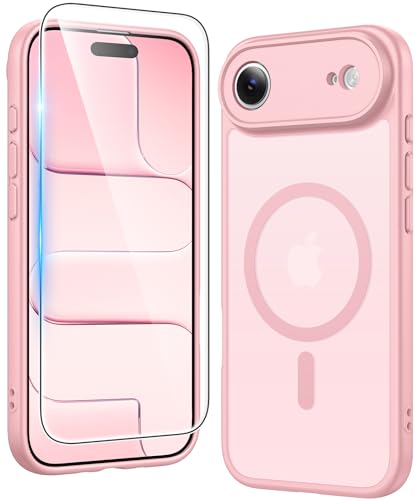 Image of FNTCASE for iPhone Air Case Matte: Magnetic Phone Cases with Screen Protector Drop Proof Compatible with Magsafe Slim Anti Yellowing Rugged Shockproof Protective Translucent Cell Cover (C-Pink)