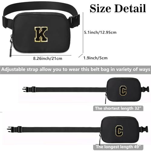 Image of Birthday Gifts for Teenager Girls Kids - Personalized Belt Bag for Girls Women Fashion Waist Packs Trendy Travel Fanny Pack Crossbody Bags with with Initial Letter Patch Cute Stuff Black A